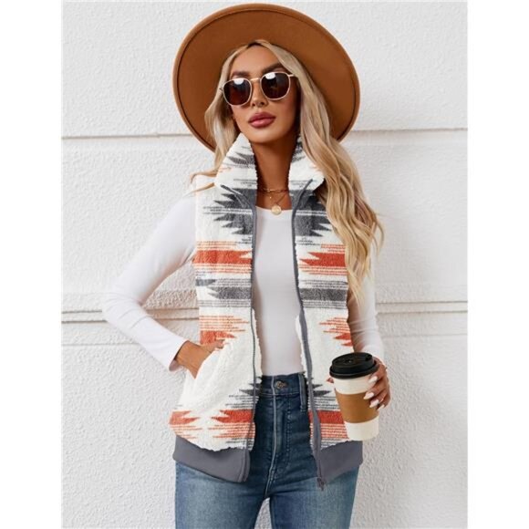 New Womens Fuzzy Fleece Vest, Casual Warm Sleeveless Zip Up Sherpa Vest - Picture 6 of 6